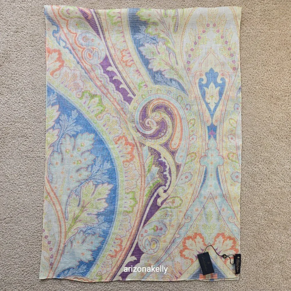 NWT Brooks Brothers Linen & Silk Oblong Scarf Lightweight Pastel